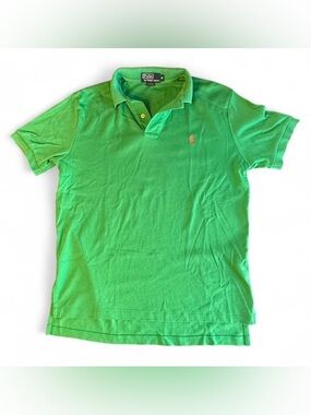 Polo Ralph Lauren Green Cotton Medium Collar Button Polo Orange Pony Logo Mens